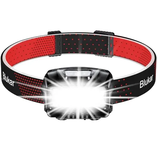 Blukar Linterna Frontal LED Recargable,2000L Superbrillante Linterna Cabeza | Sensor de Movimiento, Luz de Alerta Roja, 8 Modos Luz, Impermeable, 30h Larga Duración para Correr, Pesca