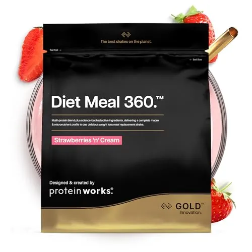 Protein Works | Diet Meal 360 – GOLD Innovation, Shake Sustituto de Comidas, Apoya Pérdida de Peso, 24 Vitaminas & Minerales, Linaza, Inulina, Omega-3, Fresas con Nata, 28 Comidas, 2kg