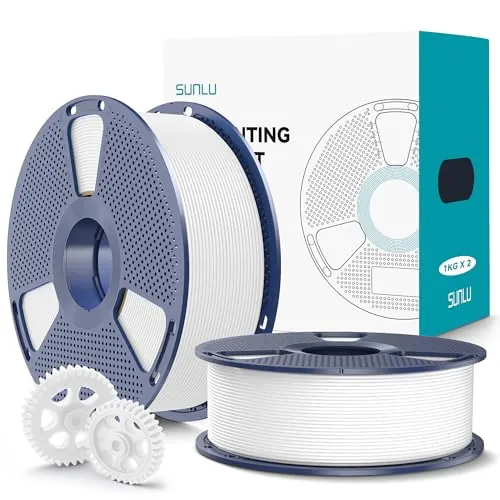 SUNLU 2KG PLA+2.0 Filament, 1KG por Carrete, 2 Rollos, Blanco+Blanco
