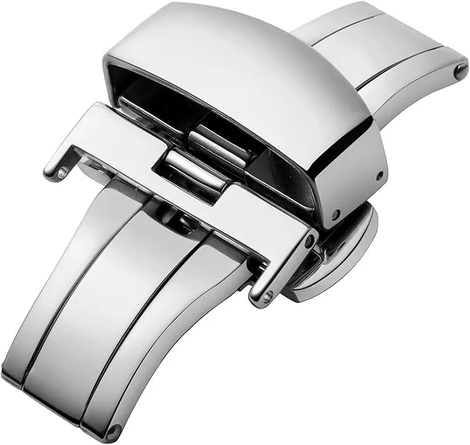 Cierre de Mariposa Hebilla de Desplegable de Acero Inoxidable de Repuesto con Botón Pulsador para Correas de Reloj de Cuero en Oro, Oro Rosa, Plata, Negro (12 mm, 14 mm, 16 mm, 18 mm, 20 mm, 22 mm)