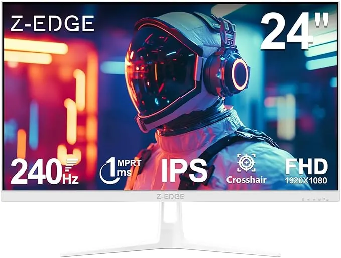 Z-Edge Monitor Gaming Blanco 24 Pulgadas 240 Hz, IPS, 1 ms, FreeSync, FHD (1920x1080), Monitor Gaming Blanco 16:9, Inclinación Ajustable, 2× HDMI 2.0 y 2× DP 1.4, 350 CD/m², HDR10, VESA 75×75 mm