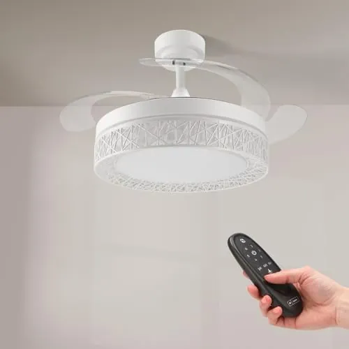M mimotec - White Aqua Ventilador de Techo LED 66W con Luz CCT Regulable y Control de Intensidad, Motor DC 30W+Luz Led 36W, Silencioso, 6 Velocidades, 4 Aspas Retráctiles, Temporizador.