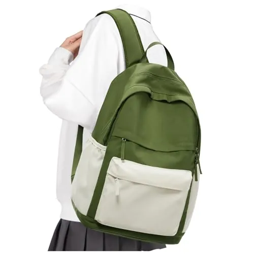VGCUB Mochilas Escolares, Mochila Escolar para Adolescentes Instituto Juveniles Universidad Mochila de Viaje Mujer Casual Colegio Niña Trabajo Backpack Women School Bag Blanco-verde