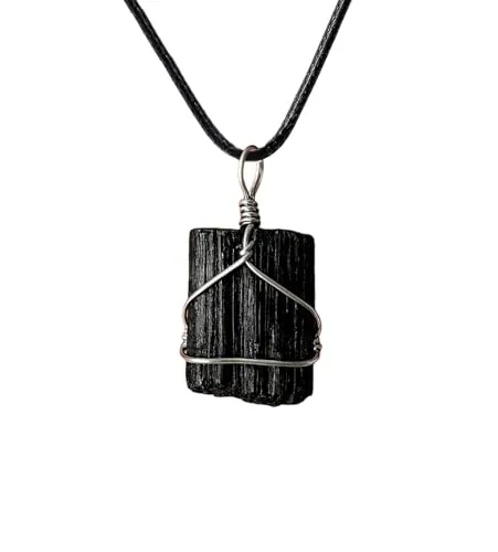 Only faith Colgante de Piedra Cuarzo Blanco Turmanlina Negra En bruto 100% Natural Genuina Sin Pulir Natural Mineral Cristal Curativo Meditación Cordon de hilo encerado Negro (Turmalina Negra)