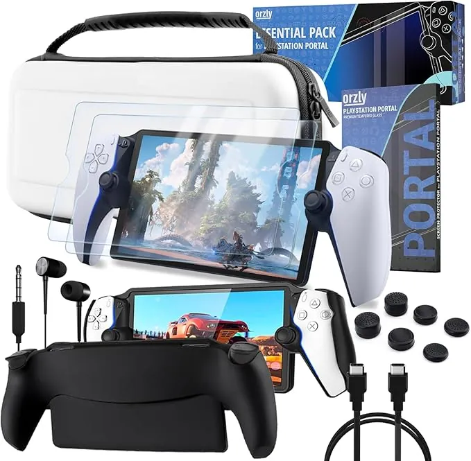 Paquete de accesorios diseñado para PlayStation Portal Estuche y protector de pantalla Estuche con agarre para auriculares Cable de carga Agarre para el pulgar y más para un mejor juego remoto Edición