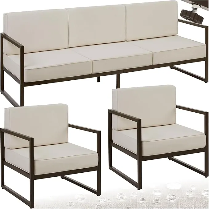 tectake® Conjunto Jardín Exterior de Acero, Sillones Terraza con Acolchado Grueso, Sillas Jardín con Pies Ajustables, Muebles Jardín Exterior, Fundas Repelentes al Agua, Sofás para Jardín - 5 plazas