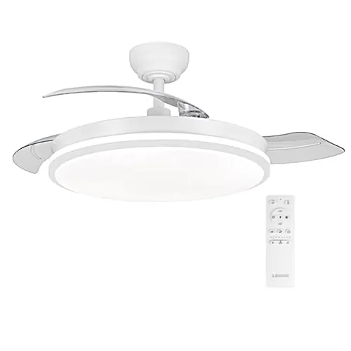 Ventilador de techo con luz con mando 3 aspas, Motor DC 30W+42W Luz LED,temporizador, 6 velocidades, aspas retráctiles, 3 temperaturas de luz, función verano-invierno Silencioso (Blanco puro, 50CM)