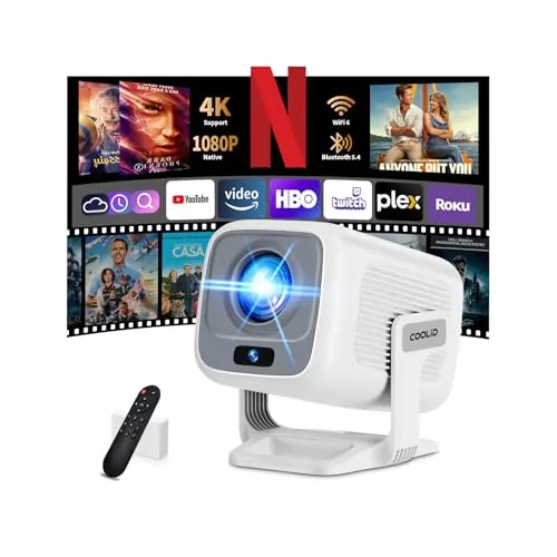 [Auto Focus & App Integrada] Mini Proyector 4K 1080P Nativo 2026 Upgraded Proyector Portátil con WiFi 6 y BT 5.4 Corrección Trapezoidal Automática Adecuado para TV Stick/USB/PC/Laptop/HDMI,Blanco