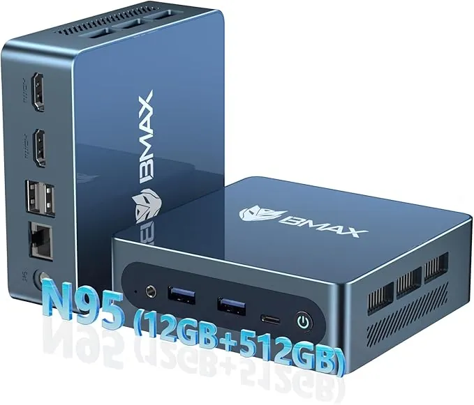 BMAX Mini PC B4Plus, Intel Alder Lake-N95 (hasta 3, 4GHz) 12GB LPDDR5 512GB SSD, Win-11Pro, Mini Ordenador, Double Écran 4K@60Hz,Type-C,HDMI, WiFi 5/BT5.0 Micro PC para para Hogar, Oficina, Empresa