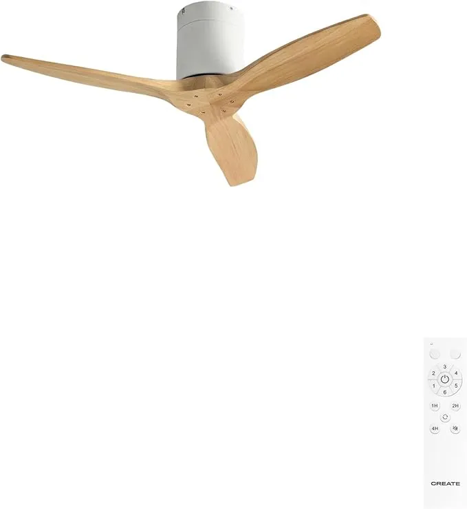 CREATE / WINDCALM S/Ventilador de techo ABS blanco aspas efecto madera clara con mando / 40W, Silencioso, Ø112 cm, 6 velocidades, temporizador, función verano-invierno