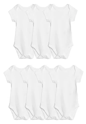 Marks & Spencer Pack de 7 bodis de cuerpo entero de manga corta 100% algodón (2,2 kg-3 años) Blanco Niños Unisex 9-12 meses