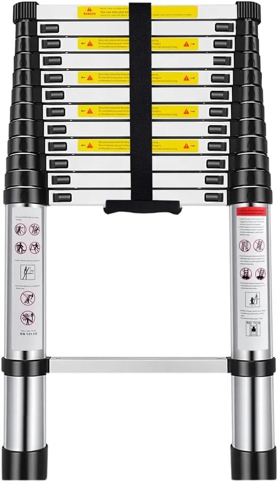 Escalera Telescópica 5 Metros de Aluminio Extensible y Plegable | Compacta, Ligera, Portátil y Antideslizante | Ideal para Uso Doméstico, Profesional, Reformas, Jardín, Taller, Alturas
