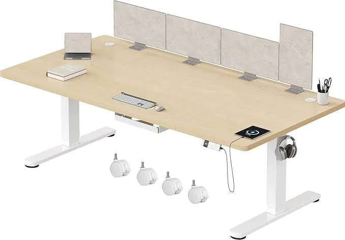 Devoko Escritorio Elevable Eléctrico 200 x 100 cm de Carga USB C, Escritorio Ajustable en Altura con Tablero, 3 Función de Memoria y Anticolisión, Regulable en Altura 72-116cm, Roble