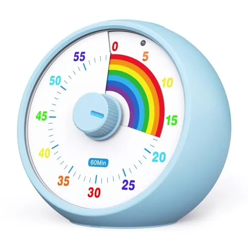 Cronómetro Visual Infantil, Cuenta atrás de 60 Minutos en la Cocina de la Oficina del Aula, gestión del Tiempo Infantil del cronómetro, operación silenciosa, patrón arcoíris del cronómetro (Azul)