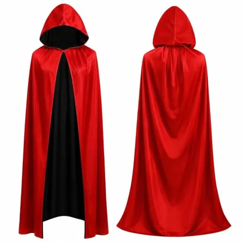 FASCHINFEVER Capa roja y negra con capucha – para Halloween, carnaval y disfraz de vampiro para niños y adultos, ambos lados