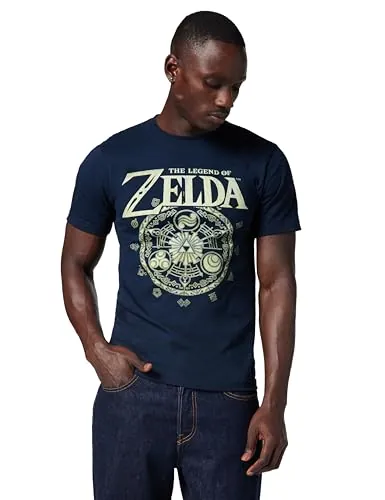 Nintendo Camiseta de Hombre Legend of Zelda Symbolic Circle, Azul Marino, 3X-Large