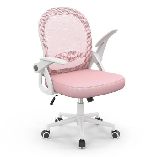 naspaluro Silla de Oficina, Silla de Escritorio Ergonómica con Malla Transpirable, Reposabrazos Abatibles, Silla para Ordenador de Altura Regulable, Silla Giratoria de 360°, Rosa