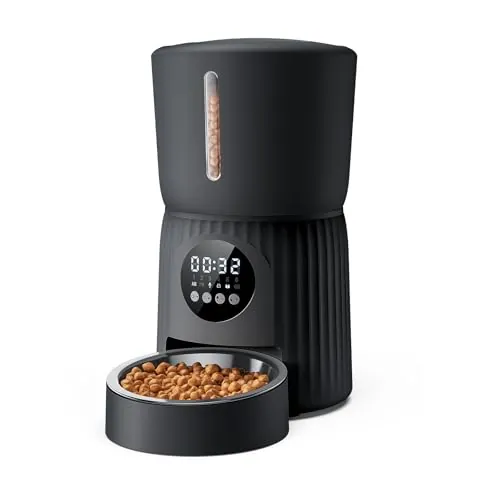 Comedero Gato Automatico, Faroro 4L Dispensador Comida Gatos/Perros con 1 a 6 Comidas Al Día, Control de Porciones, Voz 10s, Alimentación Lenta (Negro)