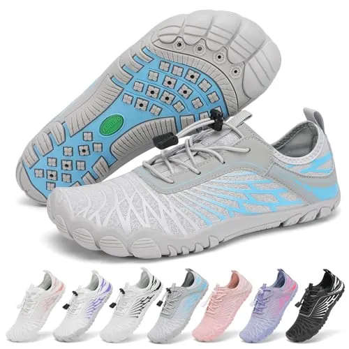 SAGUARO Barefoot Zapatillas Mujer Escarpines de Agua Secado Rápido Zapatos Minimalistas Ligeras Calzado Descalzos con Puntera Ancha, Gris, 37 EU