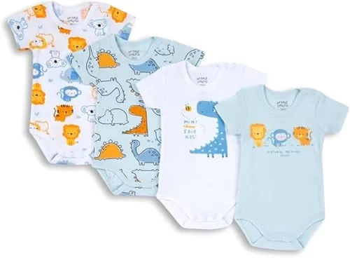 Chicco, Body Recién Nacido Niño, Set de 4 Body de Manga Corta de 100% Algodón, Ropa Bebé 0-24 Meses, Designed in Italy