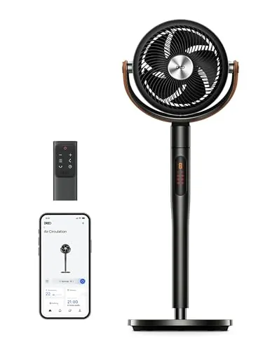Dreo Smart Ventilador de Pie Silencioso 25dB, 30M de Viento, 1650m³/h Volumen de Aire, Turbo Circulador, Ventiladores Potentes con Mando, 6 Modos, 8 Velocidades, Oscilación Omnidireccional 120°+105°