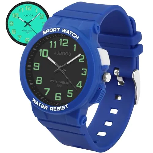 Juboos Reloj Analógico para NiñOs Niñas Aprender La Hora 50M Impermeable Reloj para NiñOs FáCil De Leer 7-15 AñOs Gran Regalo De CumpleañOs (Azul)