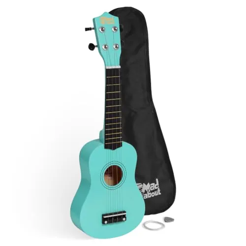 Tiger Mad About SU8 Ukelele soprano en azul claro con estuche, púa y cuerdas de repuesto, óptimo para escuelas y principiantes