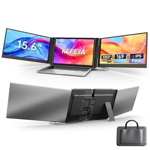 KEFEYA 15.6" Monitor Portátil para Portátil FHD 1080P IPS Extensor Pantalla Portatil, Laptop Screen Extender Plug & Play HDMI, Type-C, USB-A para Windows, Mac, Android, Chrome para Laptops 13”-17.3"