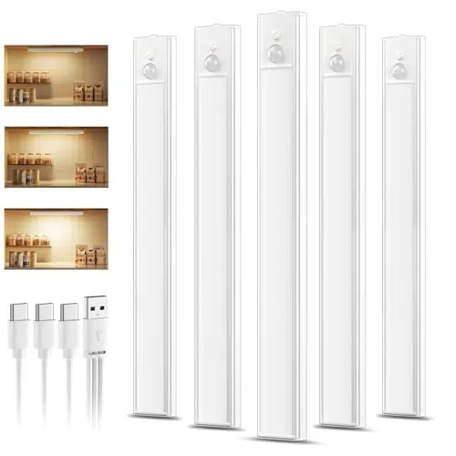daphomeu - Lámpara LED recargable, 30 cm, color amarillo cálido, con regleta LED, cocina, detector de movimiento interior, debajo del armario, iluminación, intensidad variable, instalación magnética
