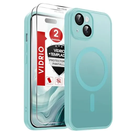 LeYi Funda Magnética para iPhone 15 con 2× Cristal Templado-Menta