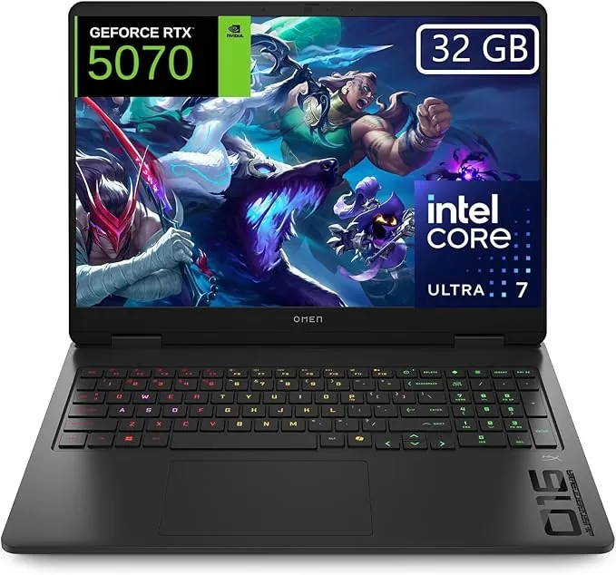 HP OMEN - Ordenador portátil Gaming 16" 2.5K WQXGA (Intel Ultra 7 255H, 32GB RAM, 1TB SSD, NVIDIA GeForce RTX 5070, 8GB 115 TDP, FreeDos) - Negro - Teclado QWERTY Español