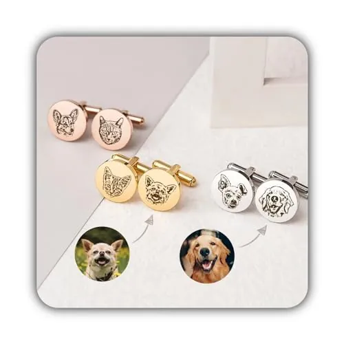 Gemelos personalizados - Gemelos de retrato de mascotas - Regalo del novio de la novia - Regalo personalizado para él