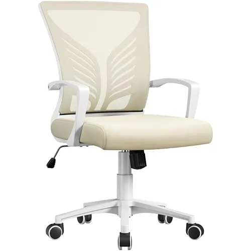 Yaheeetch Silla de Oficina Silla Malla Giratoria Silla Escritorio Beige