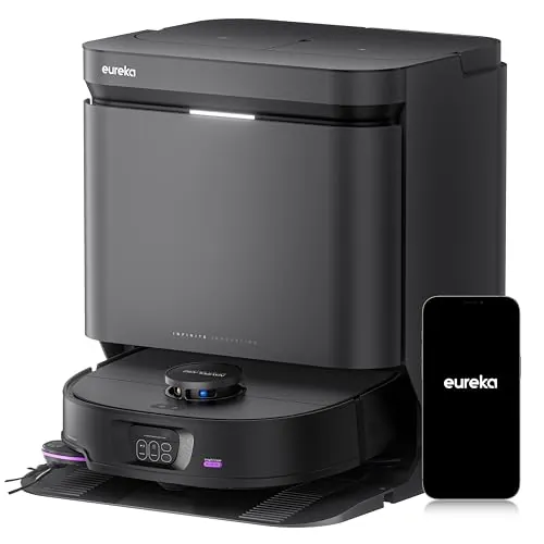 Eureka J15 MAX Ultra Robot Aspirador y Fregasuelos 22,000Pa con Base Autovaciado, Mopa, Cepillo Lateral Extensible, Limpieza con Agua a 80℃, IntelliView 2,0, Anti-Enredos Aspiradora Inteligente, Negro