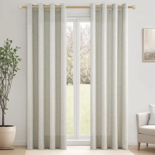 CUTEWIND Cortinas Lino Natural Rusticas Translucidas para Salón Dormitorio Matrimonio Habitacion 2 Piezas Cortina Visillo con Ojales para Ventanas Cortinas Infantiles, 140x225 CM