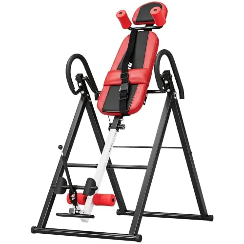 SPORTNOW Tabla de Inversión Plegable con Ángulos Ajustables para 130-190 cm | 20°/40°/60° y 0-90°, Banco de Inversión 13 Ajustes, Reposacabezas, Soporte Lumbar, Cinturón de Seguridad para Aliviar Espalda