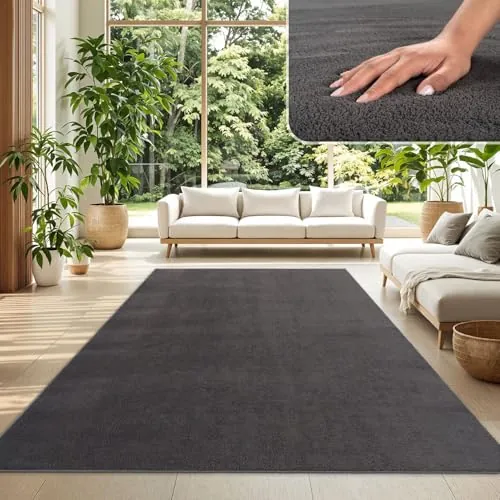 TT Home Alfombra Salón Antracita 200x280 cm Lavable y Pelo Corto