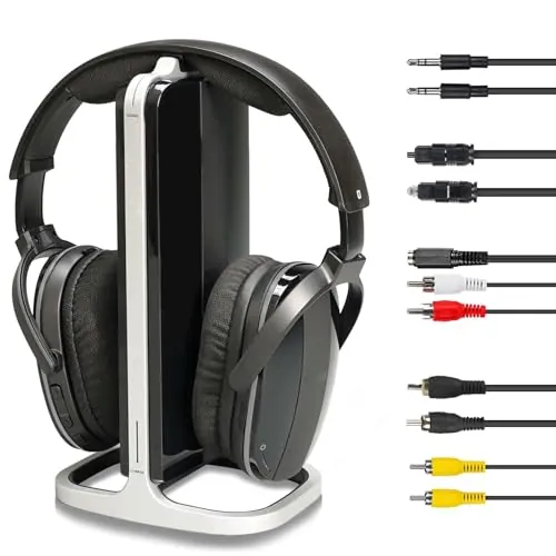 Retekess TA007 Auriculares Inalámbricos para TV, Estación de Carga del Transmisor 2.4G, Sin Retraso de Audio, Distancia de 60 m, Auriculares TV, Conectividad Inalámbrica, para el HogarI