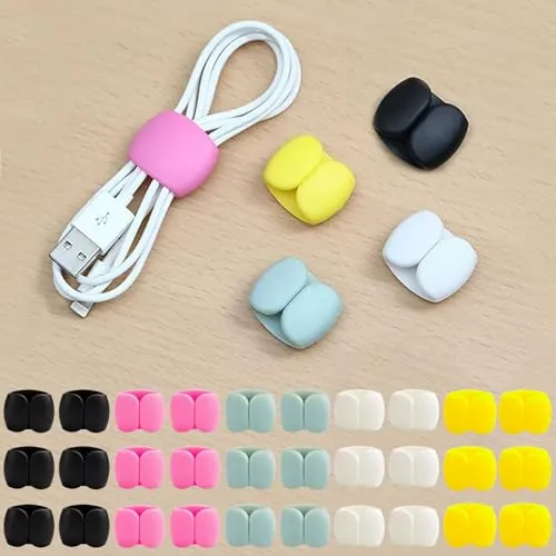Paquete múltiple de clips organizadores y de almacenamiento de cables | Versátil gestión de cables de datos y de carga para viajes, escritorio y hogar | Soportes de cables de datos seguros y ordenados