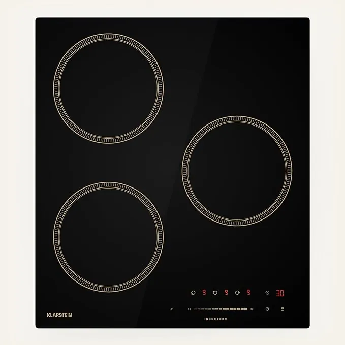 Klarstein Victoria Placa Inducción - 3 Zonas, 6600W Con Booster, Control Táctil Deslizante, Temporizador & Bloqueo Infantil, Vitrocerámica Negra, Diseño Compacto 45cm