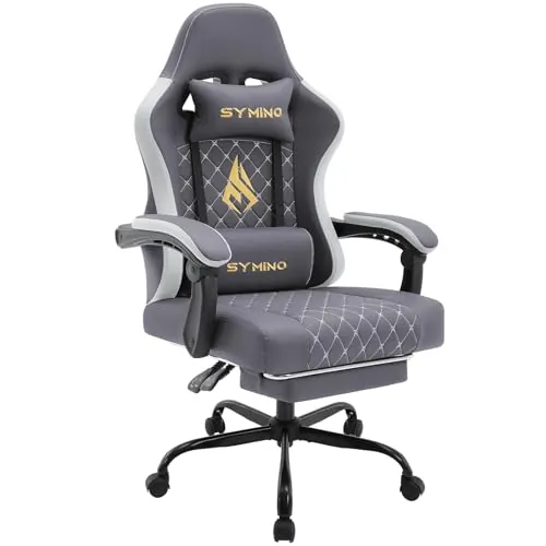 Symino Silla Gaming Ergonómica con Asiento de Espuma Alta Densidad – 150 kg, Reclinable con Soporte Lumbar, Reposabrazos Ergonómicos, Giratoria 360° para Oficina y Escritorio
