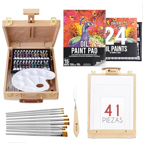 Zenacolor Caballete Pintura de Mesa - Kit Completo para Pintar 41 Piezas