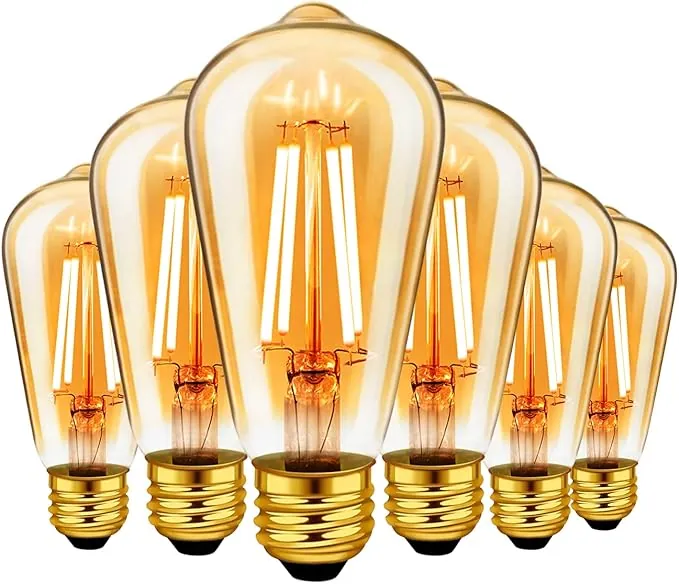 LVWIT Bombillas Vintages LED E27 ST64 (Casquillo Gordo) - 6.5W Equivalente a 53W, 685 Lúmenes, Luz Blanca Cálida 2500K. Bombilla Retro Vintage, No Regulable - Pack de 6 Unidades.