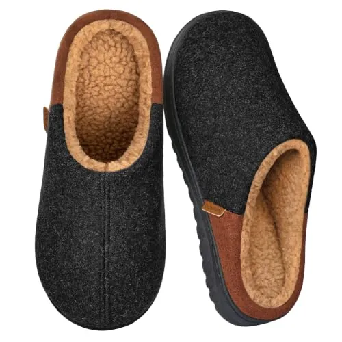 Donpapa Zapatillas Casa Hombre Invierno Cómodas Pantuflas y Espuma Memoria | Slippers con Forro de Sherpa, Fieltro transpirable, Cálidas y Suaves, Lavable a Máquina, Antideslizante, Interior Exterior
