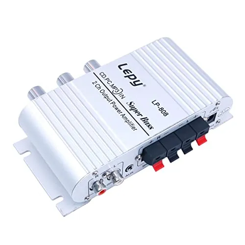 DollaTek LP-808 12V Mini Amplificador de Alta fidelidad con Cable portátil con Fuente de alimentación 3A para teléfono de automóvil doméstico - Plata