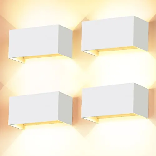 Cwycfw 4 Piezas 24W Apliques Pared Interior/Exterior 3000K Bianco Caldo Aplique de Pared Ángulo de haz Ajustable Aplique Pared Interior Impermeable IP65 Bianco Aplique Exterior Pared