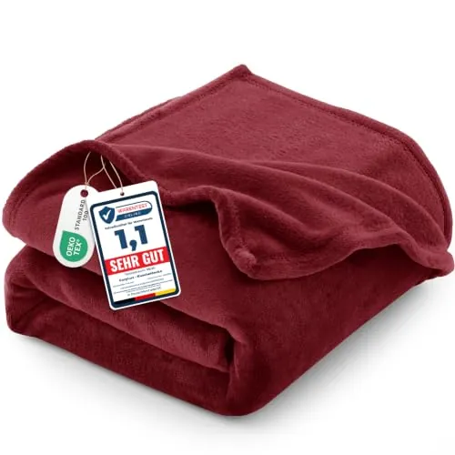 CozyLux Manta Sofa 130x150 cm Rojo Oscuro, Franela Suave de 260 g/m² | OEKO-TEX 100, Regalos de Cumpleaños para Mamá Ella, Manta Cama 90 Decoración Cálida del Hogar