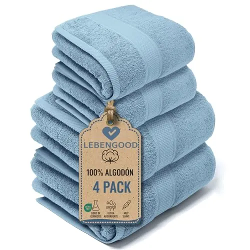LEBENGOOD Juego de Toallas de Baño Grandes 2 Ducha 70x140 2 Lavabo 50x90 | rizo de algodón 500 g/m², suaves y muy absorbentes, certificado Oeko Tex, secado rápido, para casa, hotel y gym