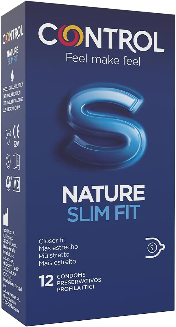 Control Preservativos Nature Slim Fit Caja de 12 Condones, Talla Más Ajustada, Lubricados, Gama Placer Natural, Sexo Seguro, Disfruta de unos Preservativos con Ajuste Perfecto para una Relación Segura