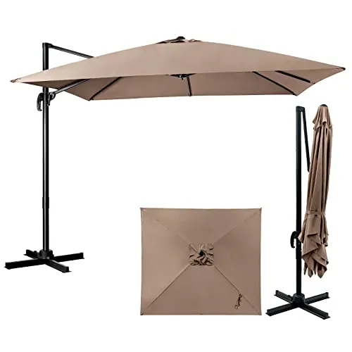 KOMFOTTEU Sombrilla 300 x 300 cm con Manivela Giratoria 360° para Jardín y Terraza Exterior, Parasol Cuadrado con Base Cruzada, 8 Varillas y Protección UV